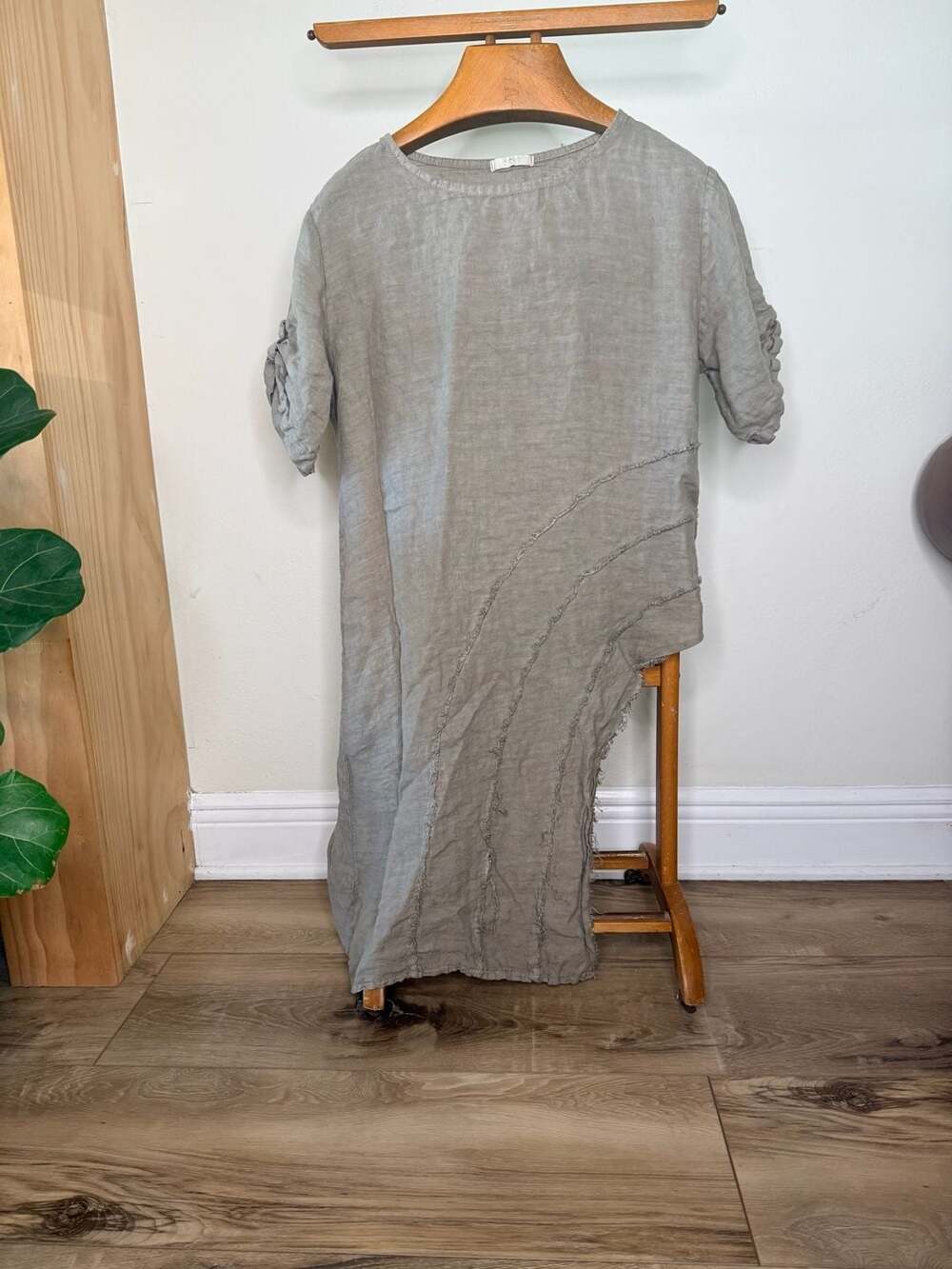 Last Lady Linen Asymmetrical Raw Edge Tunic Dress